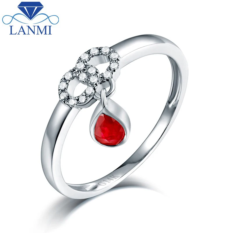

Fine Jewelry Pear Natural Ruby Gold Ring,14k White Gold Diamond Rings Wholesale Special Design for Women