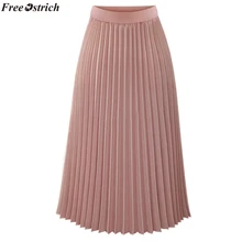 Страусиная винтажная элегантная зимняя женская юбка-свитер эластичная высокая талия плиссированная миди вязаная юбка женская однотонная Плотная юбка