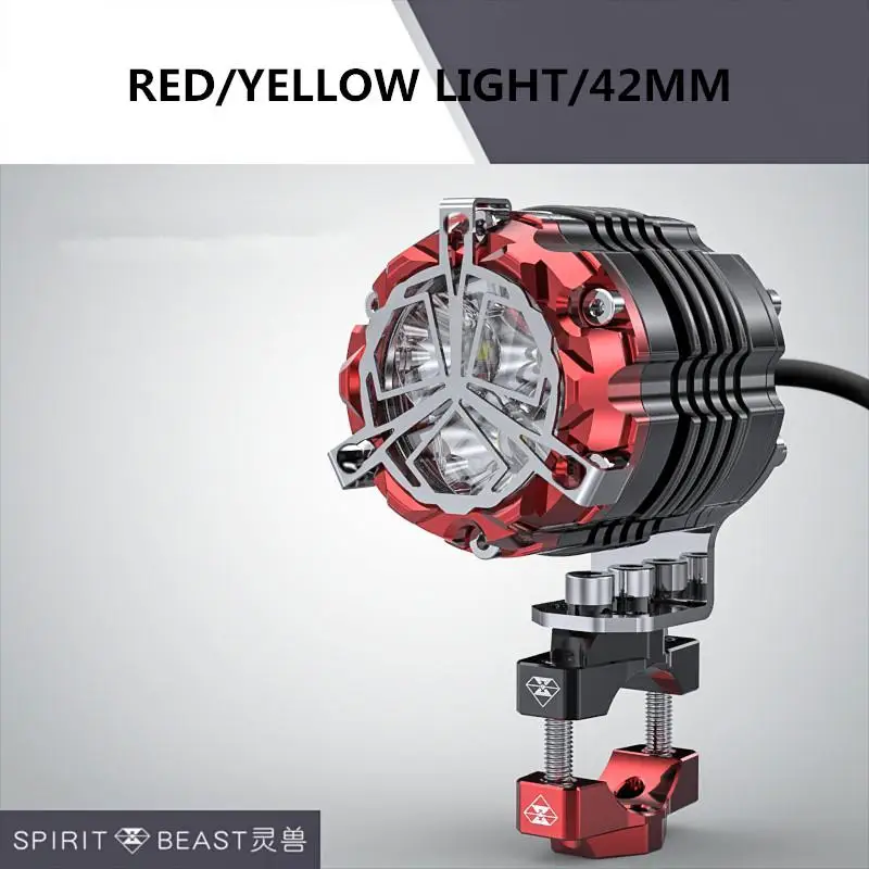 Spirit Beast мотоциклетный Точечный светильник, головной светильник, налобный фонарь L3 30 Вт, светодиодный супер светильник Dc9-70v, универсальный вспомогательный стробоскопический светильник для мотокросса - Цвет: red yellow 42mm