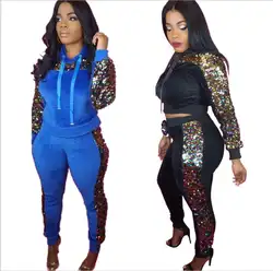 2018 Женская африканская одежда два цвета сердце блестками сексуальные спортивный костюм