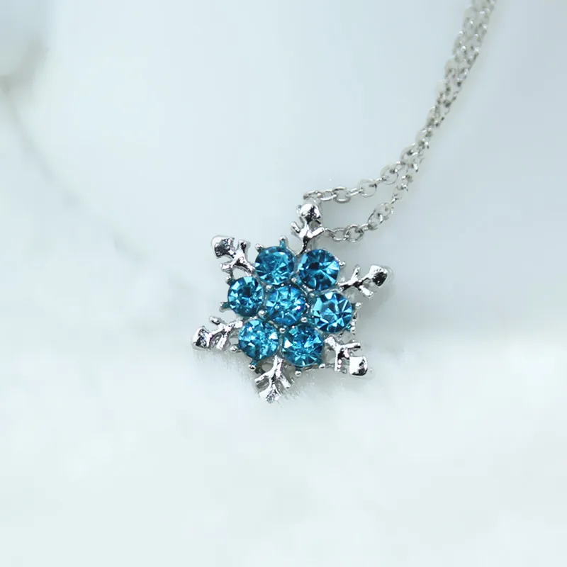 Vintage Women Silver Blue Crystal Snowflake Flower Charm Pendant Necklace Gift F 