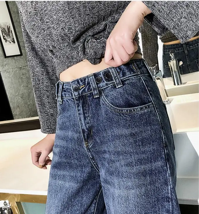 2019 женские весенние и осенние свободные прямые джинсовые брюки Широкие брюки Повседневное Высокая Талия Джинсы Брюки Размеры 26/32 женские