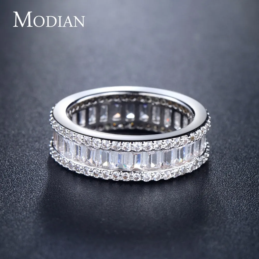 Modian, высокое качество, модное кольцо с кубическим цирконием, прямоугольное, кристалл, серебряные кольца для женщин, любовь, свадьба, роскошные ювелирные изделия, Анель