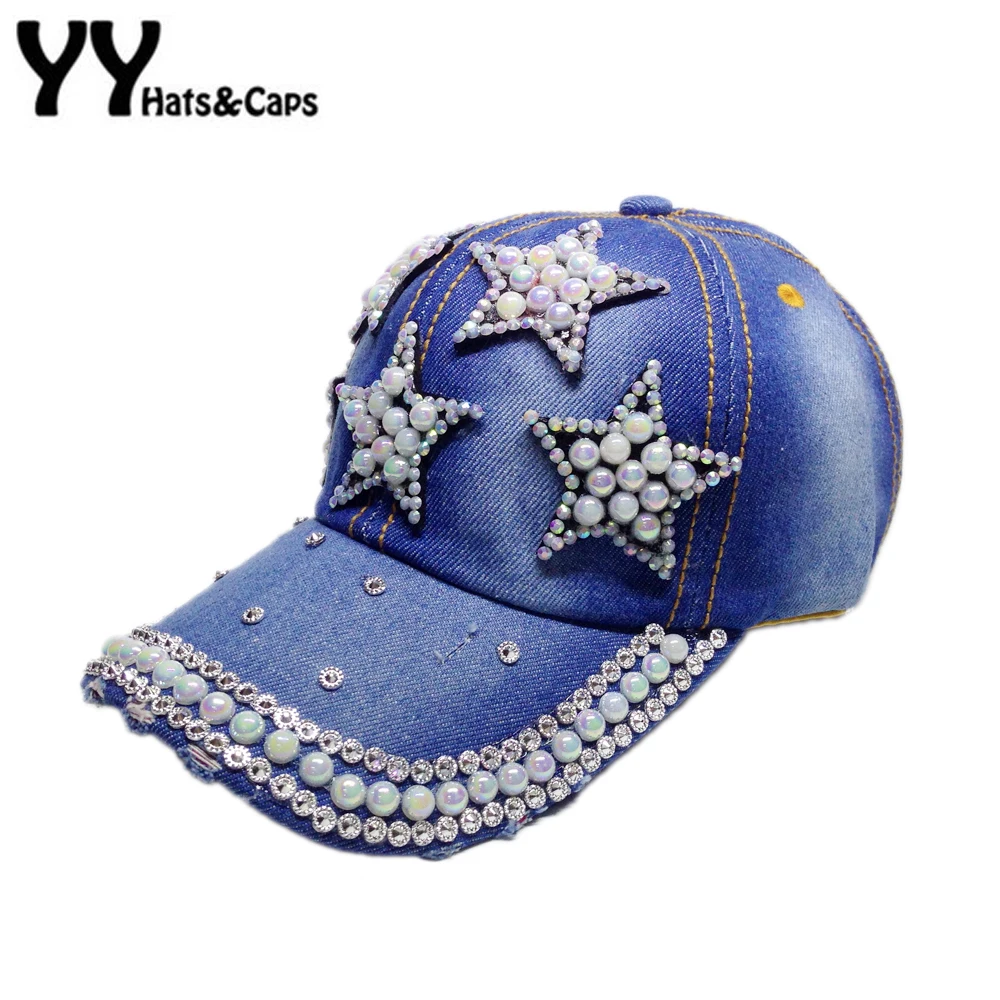 Fashion Cotton Jean Caps Women Rhinestone Baseball cap Lady JEAN hat
