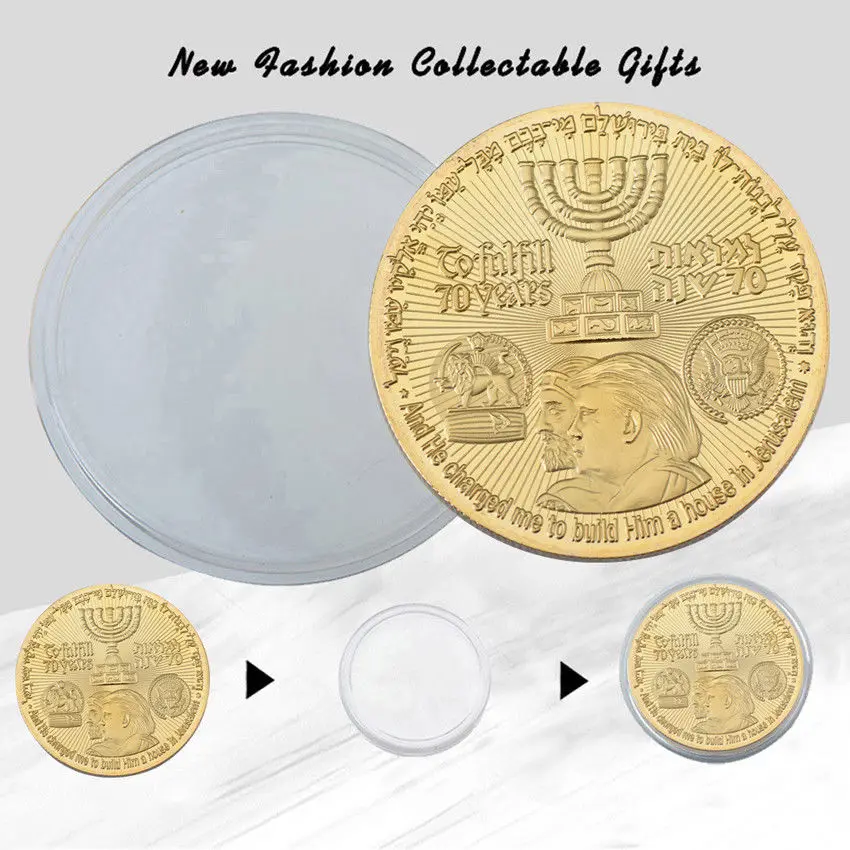 10X Gold Plated 2018 King Cyrus Donald Trump Coin Jewish Temple Jerusalem Israel