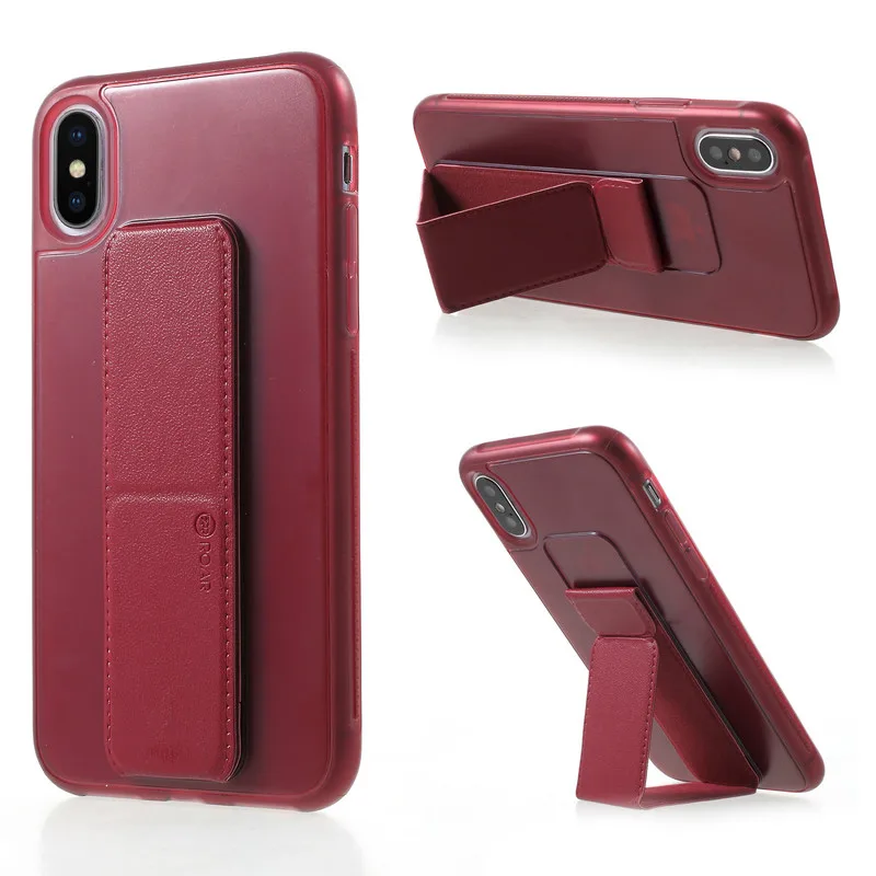 For iPhone X ROAR KOREA Aura Series TPU Shell Case with PU Leather Kickstand for Phone Cover Apple |