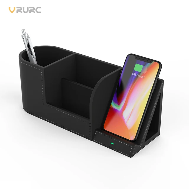 Best Offers Vrurc 10W Fast Charging For iPhone X 8 Plus Samsung S9 Multi Function Qi Wireless Charger+Pen Holder Card Slots Desk Stand