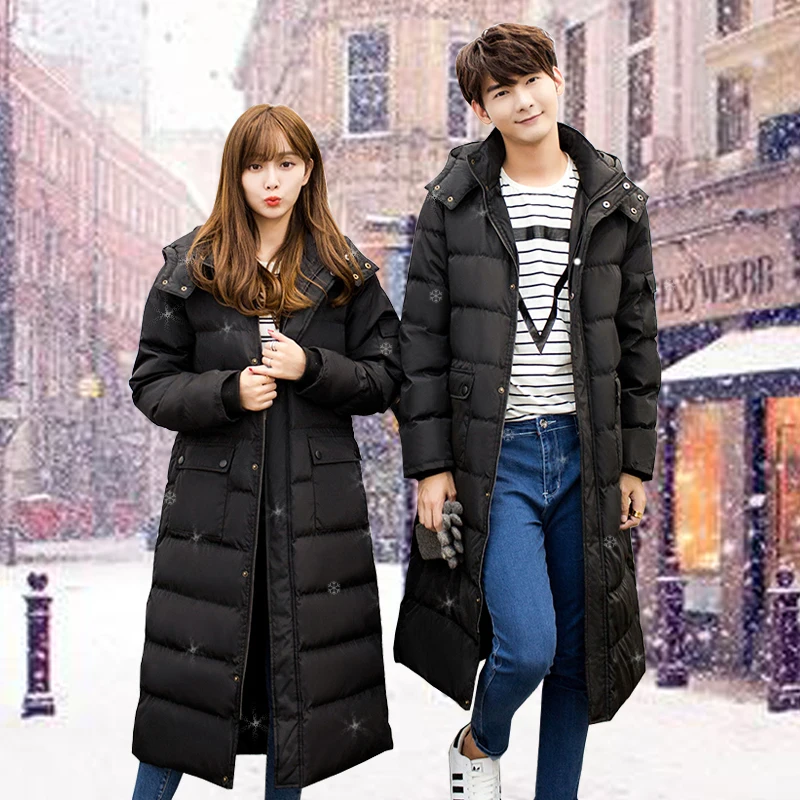 The long winter coat in the green feather padded knee long coat Korean men and women