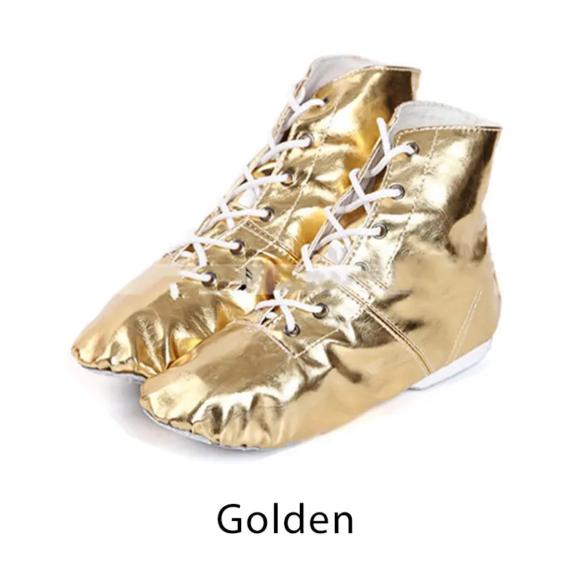 Новинка; качественные танцевальные сапоги на мягкой подошве из искусственной кожи для джаза; Танцевальная обувь на плоской подошве для женщин и девушек; Танцевальная обувь для танцев на шнуровке; цвет золотой, серебряный - Цвет: Gold