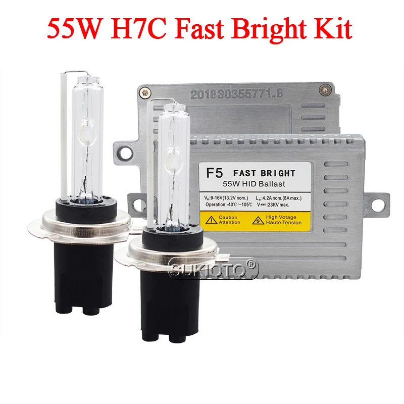 SUKIOTO 55W Fast Bright H7C Xenon HID Kit Short Tube H7C HID Bulb 4300K 5000K 6000K Car Light AC 55W F5 Fast Start Ballast Kit (3)
