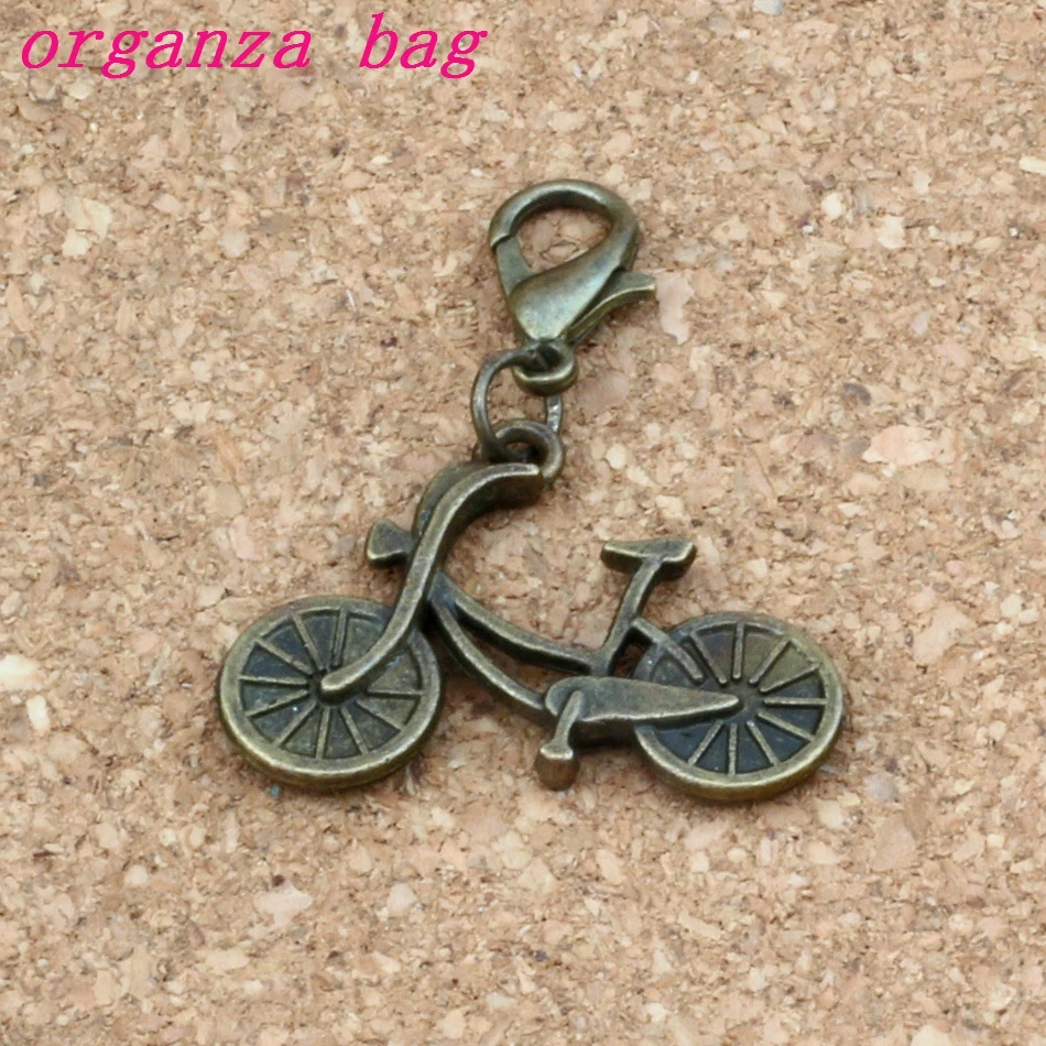 

100Pcs /lots Antique bronze Bicycle Charms Bead with Lobster clasp Fit Charm Bracelet Jewelry DIY 25.8x32.5mm A-312b