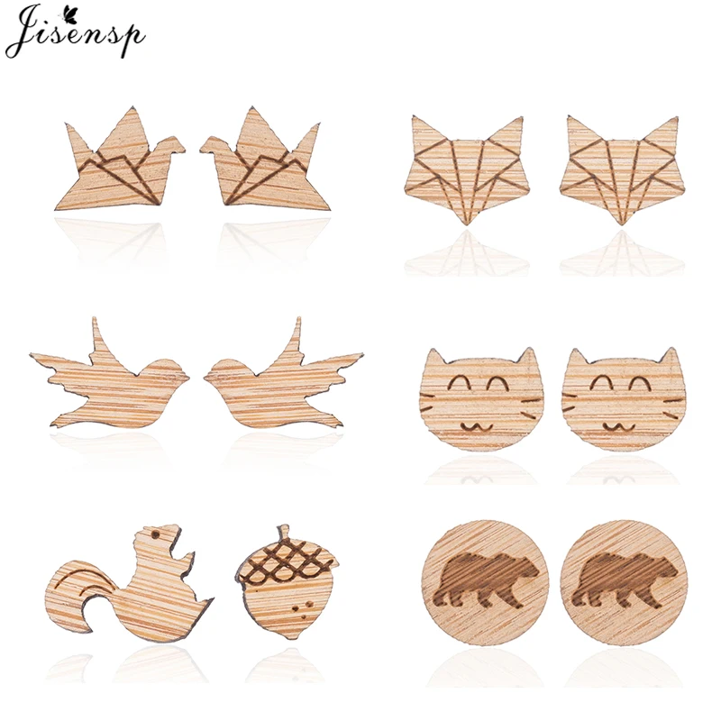 

Jisensp Simple Design Paper Crane Women Earrings Lovely Animal Wooden Earrings Jewelry Studs for Women Girls Birthday Gifts 2019