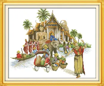 

Thai ambiance Printed on Canvas DMC Counted Chinese Cross Stitch Kits printed Cross-stitch set Embroidery Needlework