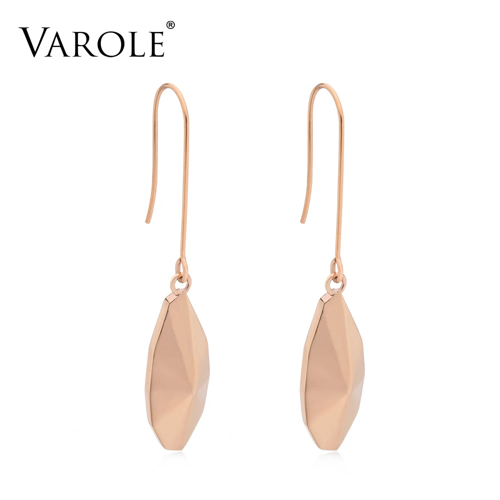 

VAROLE Solid Geometric Drop Earring Rose Gold Color Earings Long Dangle Earrings For Women Fashion Jewelry Brincos