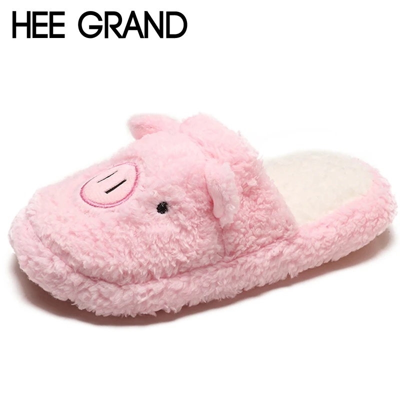 

HEE GRAND Cute Faux Fur Slippers Fashion Flats Shoes Woman Slip On Winter Warm Room Inside Women Shoes Creeper Size 36-41 XWM255