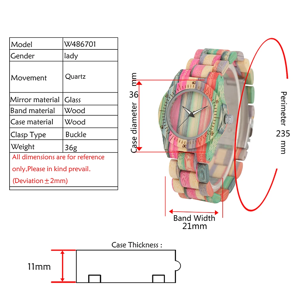 Women's Bamboo Quartz Watch Natural Bamboo Wristwatch Luminous Colourful Bamboo without Lettering Dial