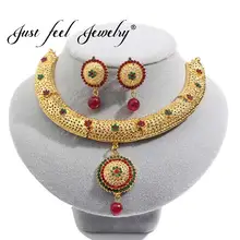 Просто Почувствуйте индийский арабский, из Дубая комплекты украшений для женщин, эфиопская Свадебная мода имитация с жемчугом, кристаллами, бисером ожерелье серьги набор