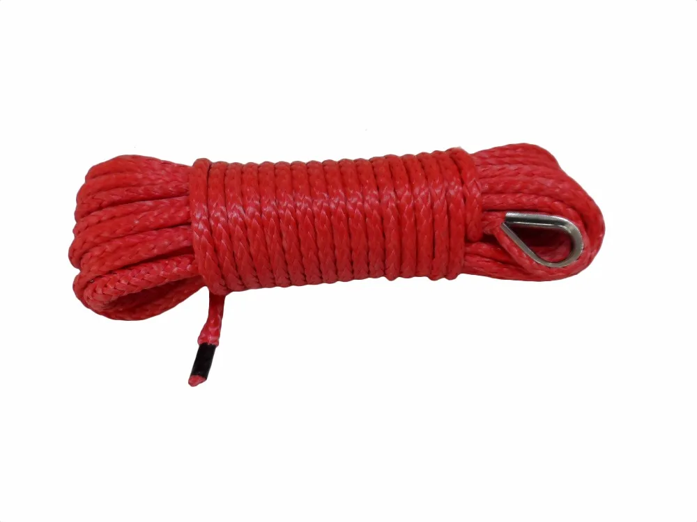 أحمر 6 ملليمتر * 15 متر الاصطناعية ونش حبل ، atv ونش كابل ، الأطياف ونش حبل ، قبالة الطريق حبل ، قارب ونش حبل