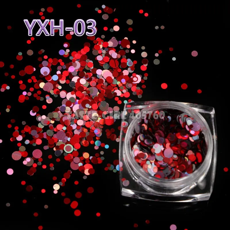 1 баночка высокое качество смешивание цветов 3 размера круглая форма блестящая голографическая блесток ариловые Блестки для ногтей наклейки DIY совет YHX18 - Цвет: YXH03