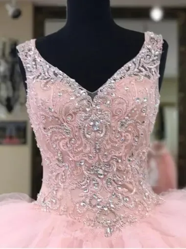 Блестящие Блестки Кристалл розовые платья Quinceanera новое Настоящее Изображение сладкий 16 лет платье на выпускной "Принцесса" Robe de soiree