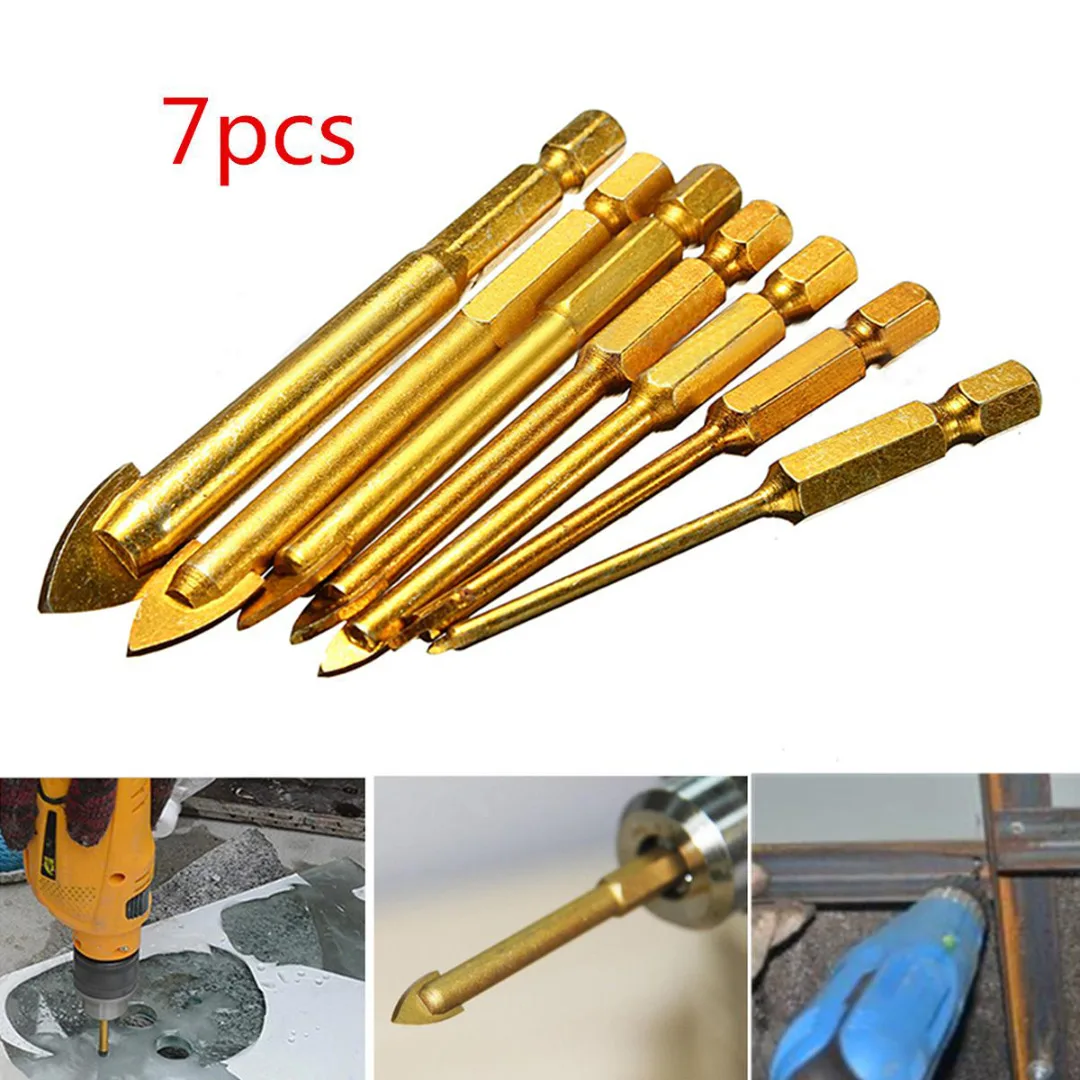 DWZ  7pcs 1/4" Hex Shank Porcelain Ceramic Tile Glass Drill Bits Set 3/4/6/8/10/12mm