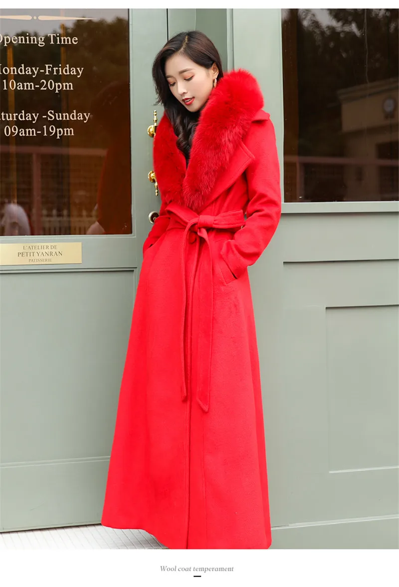 CKMORLS Новое Белое шерстяное пальто для женщин, Меховая куртка с воротником из натурального Лисьего меха, зимняя парка, пальто, облегающие длинные куртки, красные Топы