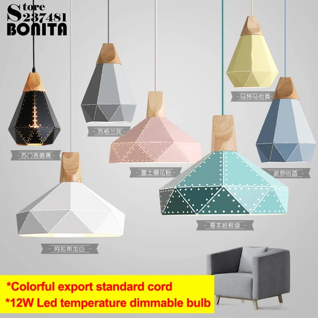 Nordic Style Colorful Cone Droplight Simple Luxury Pendant Lamp Wood Nordic Style Colorful Cone Droplight Simple Luxury Pendant Lamp Wood Aluminum Danish Starry Diamond Design Lighting