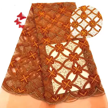 

Madison Orange Velvet Lace African Tulle Mesh Lace Fabric High Quality Embroidery Nigerian Net Lace for Wedding Dresses