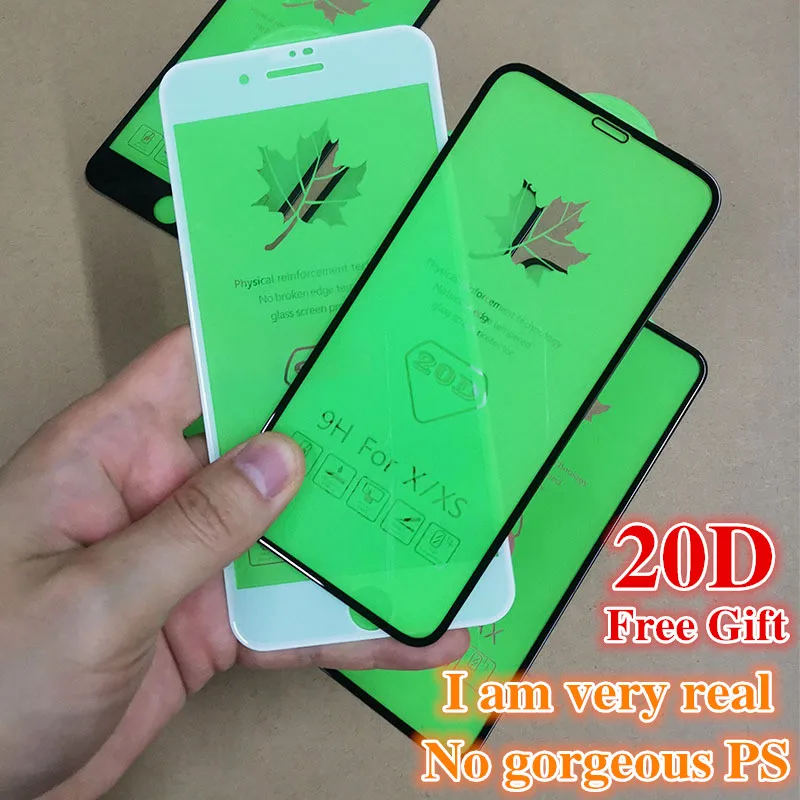 

20D Full Cover Tempered Glass For iPhone 7 8 6 6S Plus Protective Glass Screen Protector For X XR XS Max Glass Film Curved Edge