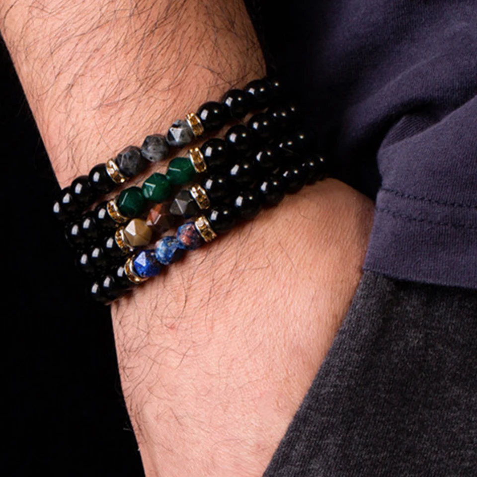 

8mm Black Flash Hematite Natural Stone Beads Bracelet Men Strand Bracelets For Women Handmade 2018 Mens Jewelry Charm Bileklik