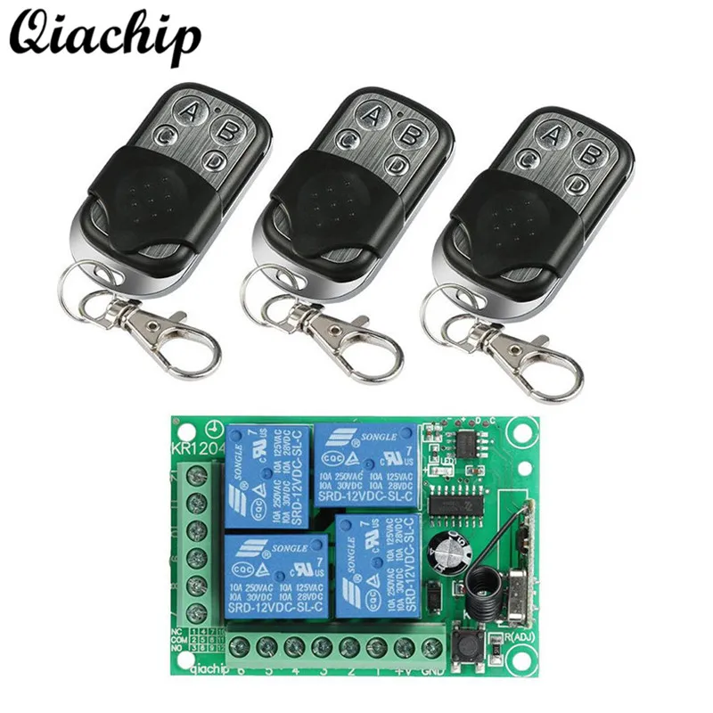 

QIACHIP 433Mhz 12V 4CH Wireless Remote Control Switch RF Relay Receiver Module and 433 Mhz RF Transmitter Remote Control Diy Kit