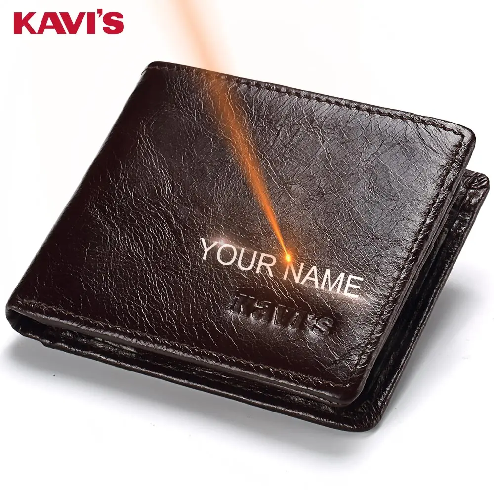 KAVIS Rfid شحن النقش 100% حقيقية محفظة جلدية رجالي محفظة نسائية للعملات المعدنية Portomonee محفظة حامل بطاقة الذكور Cuzdan بيرس اسم