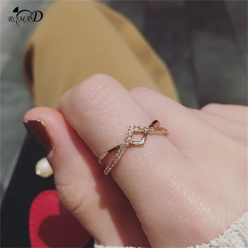 

Beautiful love V Word Cross Cubic Zirconia Infinity Rings Wedding/Engagement Ring Jewelry For Women Gift 2 Colors A40