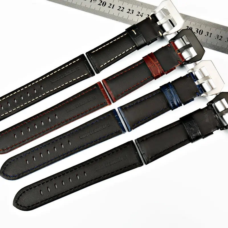 Maikes Pulseiras de Relógio de Boa Qualidade 22 24 26 mm Acessórios Pulseira de Relógio Couro Genuíno Pulseira Azul para Panerai - Image 6