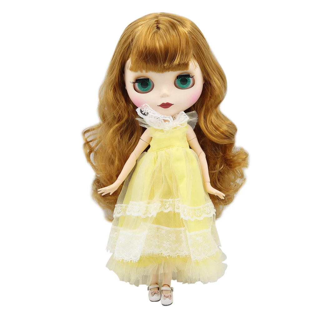 Ледяной DBS Blyth кукольные 1/6 bjd из белой кожи Матовые шарнирное тело золотых волос.