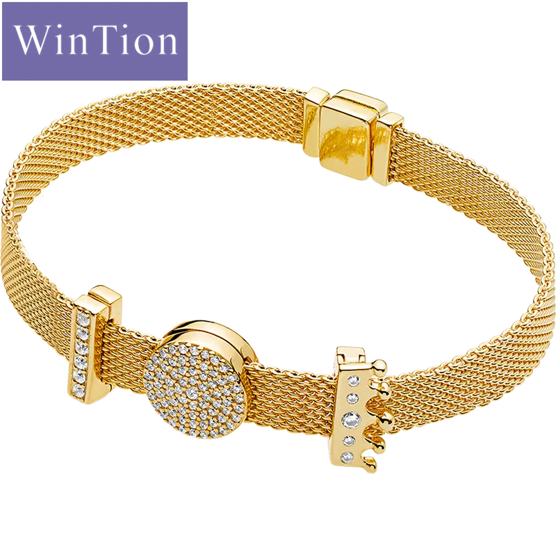 

WiTion PAN S925 Sterling Silver Bracelet Gold Simple Elegant Luxury Bracelet Bracelet Couple Holiday Gift