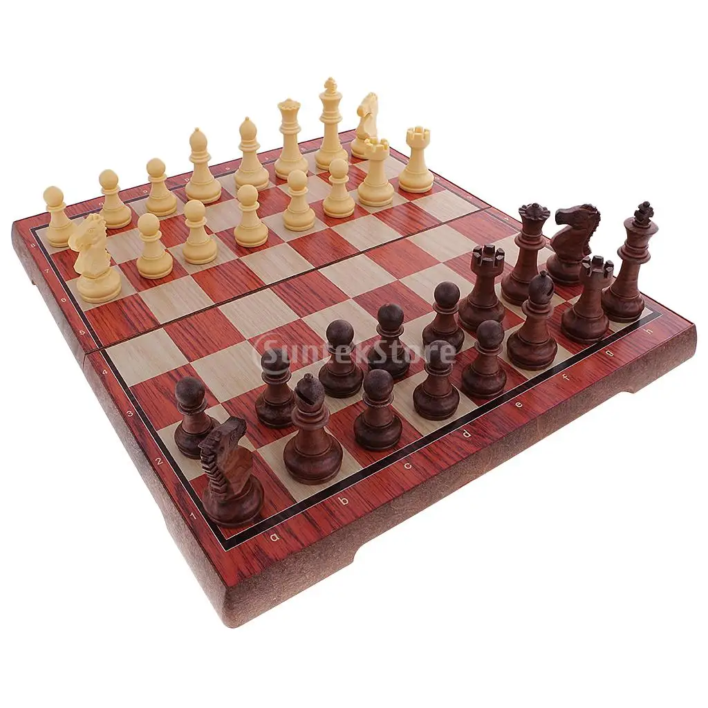 FREYBLI Tablero De Ajedrez Y Damas 2 En 1 Magnético De Madera - Juego De 15 Pulgadas Con Piezas Grandes, Plegable Y Portátil, Ideal Para Viajes Y Regalo Para Niños Y Adultos