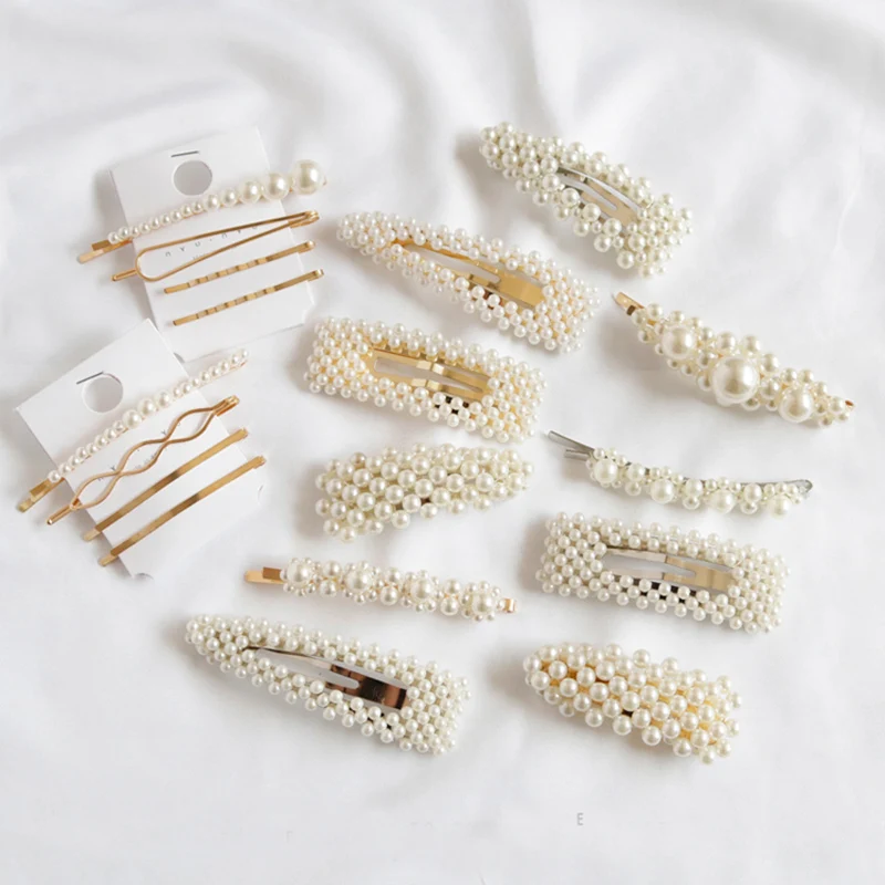 

2019 Ins Fashion Pearl Hair Clip Barrettes Imitiation for Women Girls Handmade Pearl Flowers Hairpins Hair Accessories