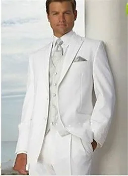 

White Formal Groom Tuxedos Men Wedding Suits Groomsman Suit Wedding Tuxedos Business Prom Custom Made Suits