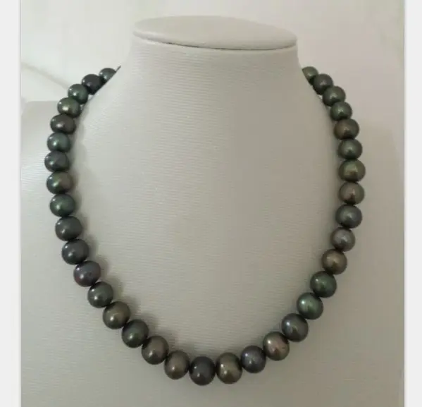 

stunning 9-10mm tahitian black red round pearl necklace18"925 silver