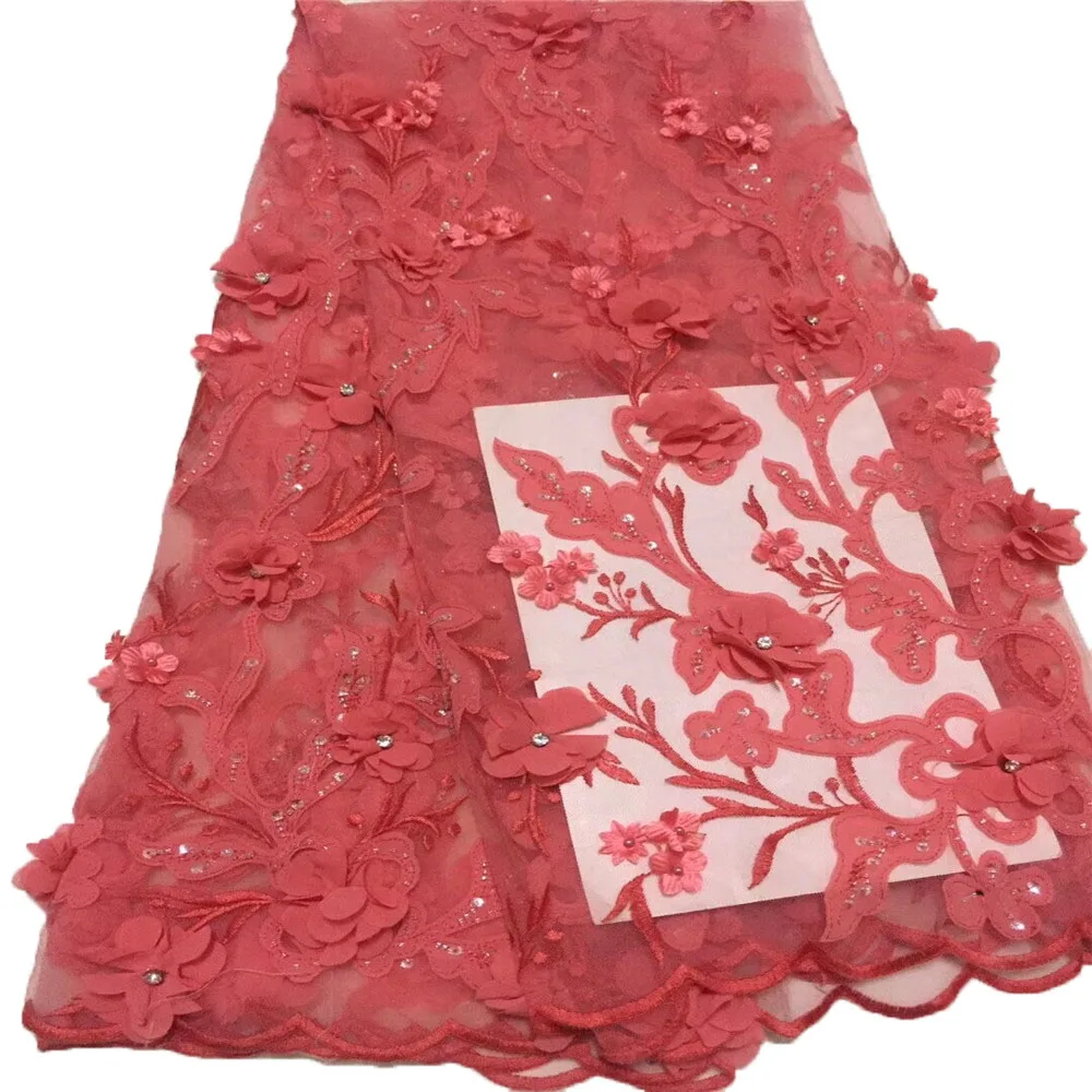 

High quality African lace fabric 2018 latest 3D flower french tulle lace French lace fabric with sequin for wedding dress A258-1