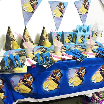 

149pcs/pack Beauty and Beast disposable plates cups straws baby shower party decorations Beauty Beast disposable tableware set