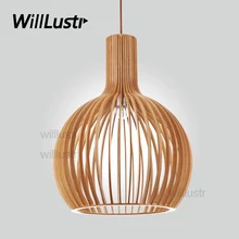 wood pendant lamp suspension lights hanging light modern bird cage lighting atrium lounge restaurant hotel design light fixture