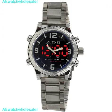 ALEXIS Аналоговый светодиодный цифровые часы AW802L черные часы синий тон цветной ремешок для мужчин