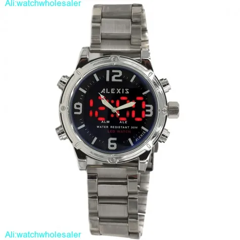 AW802C Date LED BackLight Water Resist Men Dual Time Alexis Analog Digital Watch