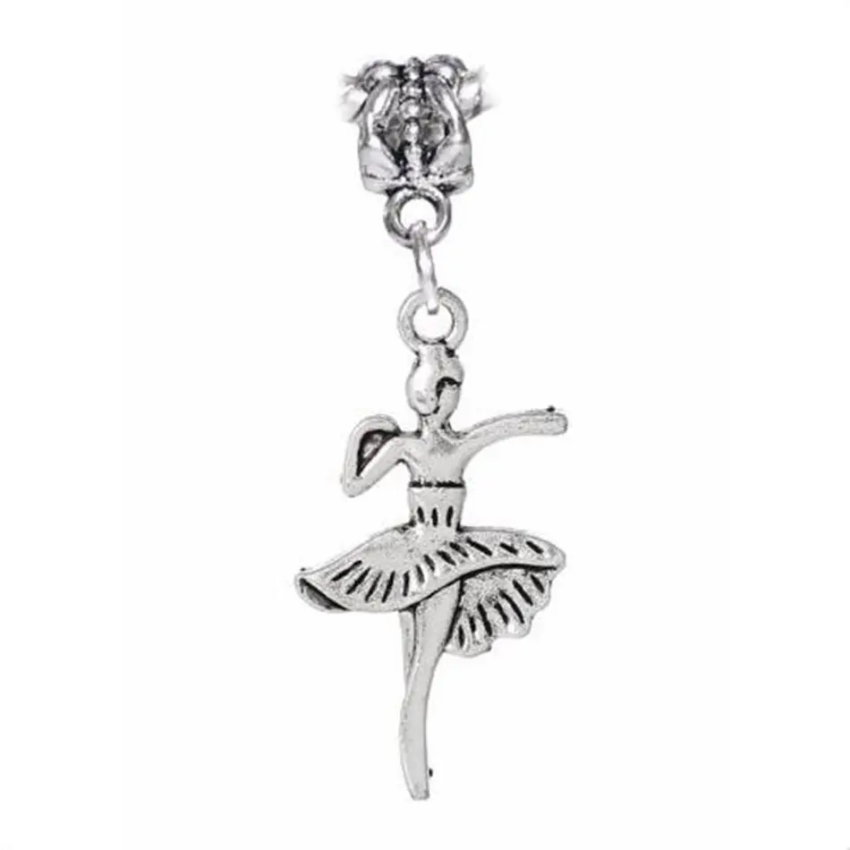 

100pcs Ancient silver Ballerina Ballet Dance Dancer Pendant Bead for European Style Charm Bracelet 41 mm x 15 mm A123022