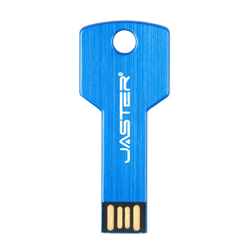 JASTER персональный логотип USB 2,0 металлический, в форме ключа накопитель 4 GB 8 GB 16 ГБ, 32 ГБ, 64 ГБ 64 GB Usb Flash drive Бизнес памяти у придерживаться - Цвет: Blue