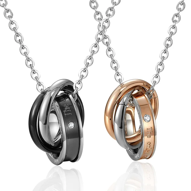 

2016 New freeshipping Exquisite containing titanium steel couples necklaces with chain