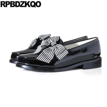 Милый дизайнер лук Британский стиль черный плоские Круглый носок Японская школа марочный женская обувь оксфорды лоферы лакированная кожа последние красивая весенняя осень европейская Мода отправка капель