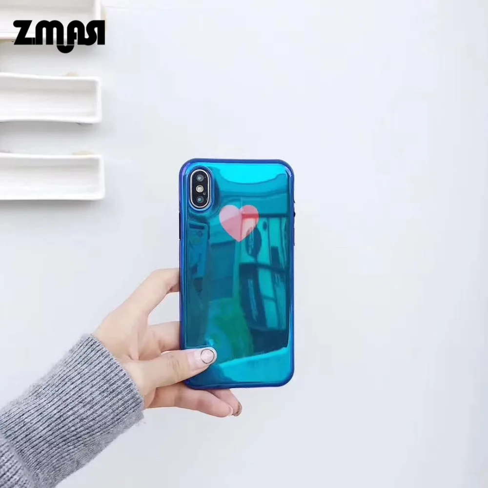 ZMASI Blue-ray Soft Cell Case for iPhone X 6s 6 Cute Heart Phone Bag 7 8 plus Back Funda Cover |